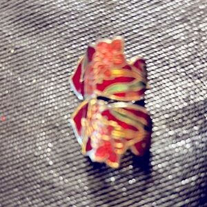 Vintage Red Cloisonné Enamel Small Flower Clip Earrings